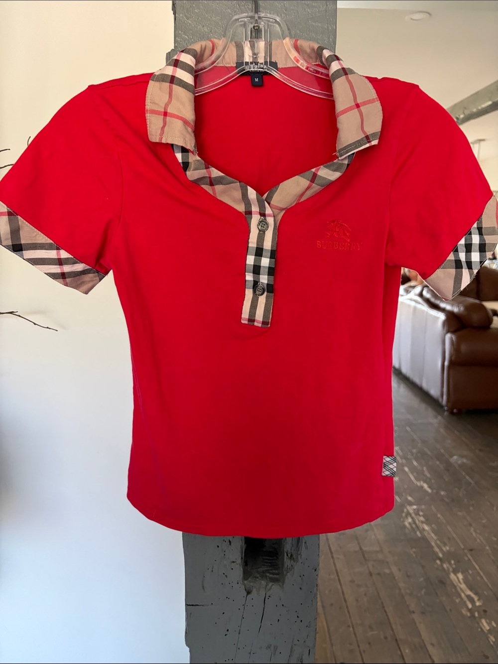 Red Plaid-Trim Girls' Burberry shirt size M but will fit S